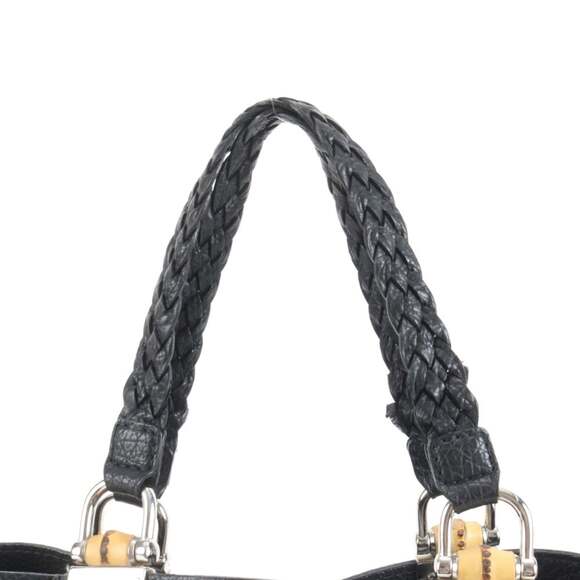 Gucci Bamboo 232947 Leather Tote Bag Shoulder Handbag Black Women's - Picture 2 of 9